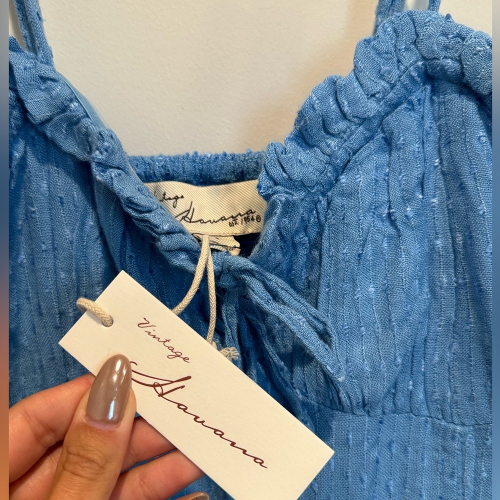 HIGHTIDE BLUE RUFFLE TRIM TIERED DRESS by Vintage Havana